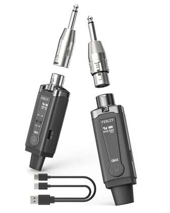 Fesley Multi-Use Wireless Guitar System Wireless Microphone System, XLR 1/4" Transmitter Receiver, 8 Hours Rechargeable Battery Life For Audio Mixer Electric Bass Mics PA System, UHF 262 Ft Range