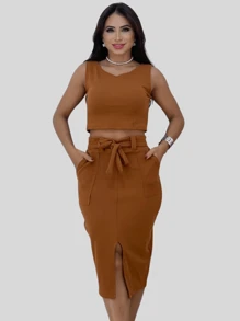 Women Two-Piece Outfits - Rust Brown - View 1