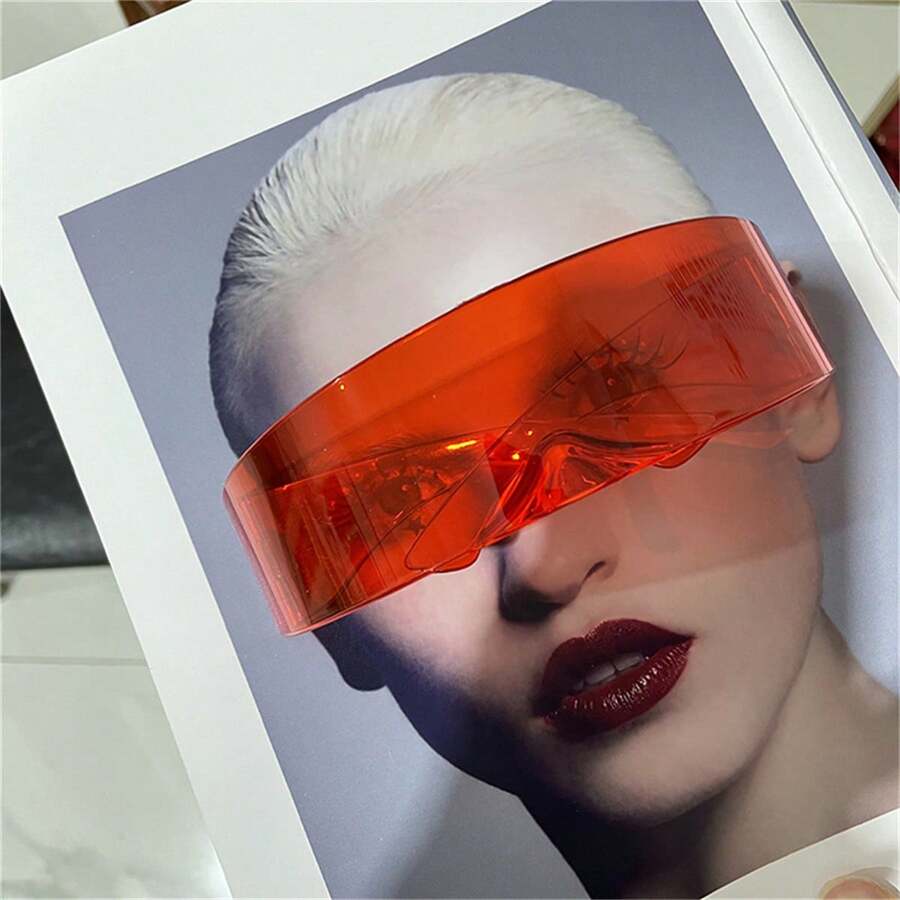 1pc Sci-Fi Cyberpunk Futuristic Warrior One-Piece Fashion Glasses, Mirrors Fashion Hipster Jumpy One-Piece Atmosphere Glasses, Cool Sci-Fi Fashion Glasses, Sports Cycling Glasses, Party Glasses - Multicolor - View 1