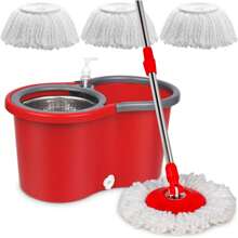 Spin Mop And Bucket With Wringer Set, 360° Swivel Mop And Bucket With Wringer Set And 3 Microfiber Mop Refills, 61'' Stainless Steel Extended Handle, For All Floor Types, Suitable For Home Cleaning - Đỏ - Xem 1