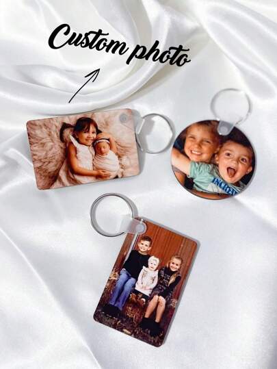 1pc Customizable Wooden MDF Round/Square/Heart Shaped Keychain, Personalize With Photos, Suitable As Gifts For Valentine's Day, Anniversary, Family, Father's Day, Mother's Day, Boyfriend, Girlfriend. Dog, Kitten, Cat Patterns, Carving Available, Fashionable, Colorful, Cute, Practical & Unique.