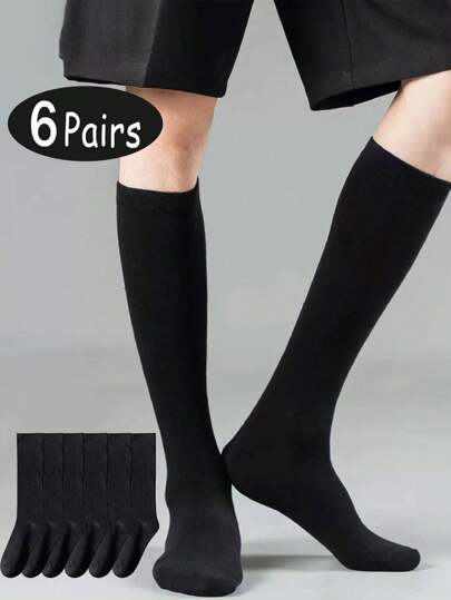 6 Pairs Men's Long Tube Socks, Autumn And Winter Mid-Calf Business Black Socks, High Socks, Premium Material, Anti-Odor