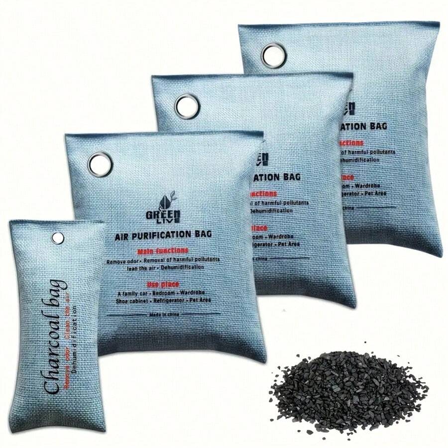 Sacs de purification d'air en charbon de bambou naturel - Absorbe efficacement les odeurs, élimine l'humidité en excès, purifie l'air, élimine les odeurs persistantes - Parfaits pour la maison, la voiture, les zones d'animaux de compagnie, la salle de bain, la purification d'air frais en sous-sol