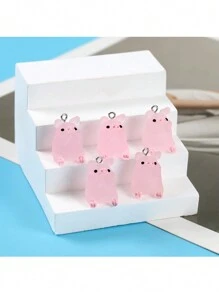 5入組五種款式迷你豬可愛夜光樹脂材質鑰匙扣手鍊項鏈掛件，DIY手工珠寶配件製作22*25.5mm W274 - 夜光樹脂小豬-5件 - 查看 18