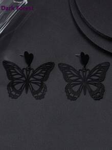 暗黑森林哥德風蝴蝶形金屬耳環，性感時尚女士珠寶飾品 - 黑色 - 查看 14