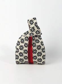 1pc Black & White Floral Crochet Embroidery Breathable Lightweight Foldable Portable Bag, Can Hold Phone, Umbrella, Cosmetics, Books, Casual & Cute Design, Suitable For Women, Daily Wear, Vacation, Commute, Shopping, Photography, Travel, Camping, Back To School, Holidays, Female Students, Girls, Mothers, All Seasons , Cute , Crochet, Mother's Day - Black and White - View 7