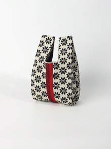 1pc Black & White Floral Crochet Embroidery Breathable Lightweight Foldable Portable Bag, Can Hold Phone, Umbrella, Cosmetics, Books, Casual & Cute Design, Suitable For Women, Daily Wear, Vacation, Commute, Shopping, Photography, Travel, Camping, Back To School, Holidays, Female Students, Girls, Mothers, All Seasons , Cute , Crochet, Mother's Day - Black and White - View 6