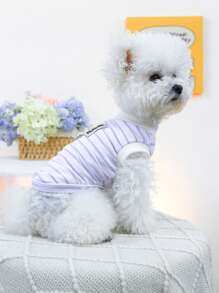 PETCIRCLE 1 件宠物服装，狗/猫背心背带，可爱条纹图案 - 紫色和白色条纹 - 彩色 - 查看 3