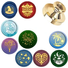 1 个 25 毫米圆形蜡封，配有可拆卸黄铜头、舞狮帽、气球、椰子树、瓶子和蘑菇，用于邀请函、万圣节礼品包装和贺卡。 - 金色 - 查看 1