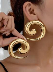 1對簡約時尚優雅的幾何螺旋非對稱耳環,適用於女性休閒穿著,歐式復古風格珠寶
