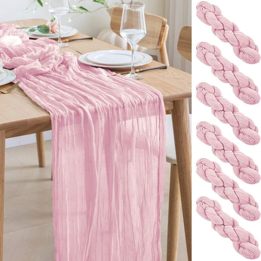 6 khăn trải bàn vải phô mai màu hồng, cờ bàn voan mỏng Boho, khăn trải bàn trong suốt cho tiệc cưới cô dâu trang trí bàn ăn sinh nhật