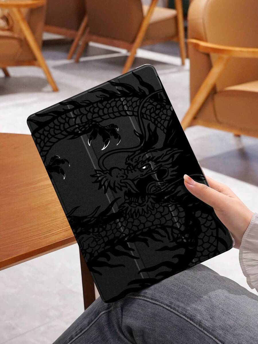 1入黑色龍紋平板電腦保護套，防摔，附筆槽，睡眠/喚醒功能，適用於三星、華為、小米和iPad - 彩色 - 查看 1