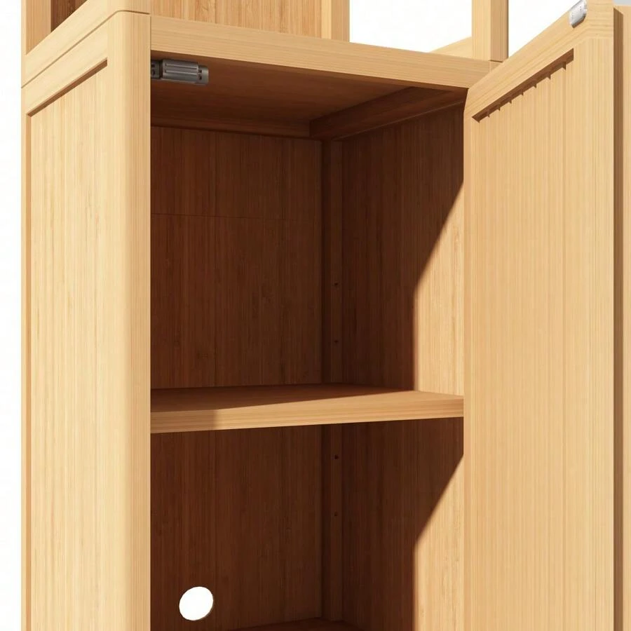 Large Capacity Multifunctional Bamboo Storage Cabinet Furniture For Bathroom And Living Room - 卡其色 - 查看 1