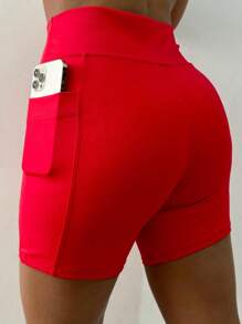 Women Sports Shorts - 紅色 - 查看 1