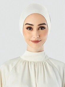 1件装中东阿拉伯风格女士纯色莫代尔颈套头巾，弹性头巾内衬，适合日常佩戴、节日庆典和运动场合 - 白色 - 查看 6