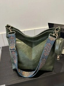 2026夏季新款时尚手提包、单肩包、托特包，高品质大容量通勤水桶包，女士款 - 綠色 - 查看 9