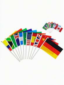 3pcs Multi-Country Hand Waving Flag, Hand Waving Flag, 14*21 Cm (5.51*8.27 In) Polyester Small Hand Waving Flag With Plastic Flagpole Trim - Multicolor - View 1