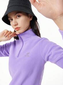 TECTOP 女士抓绒套头衫，长袖极地经典款四分之一拉链轻薄柔软冬季毛衣，随机logo发货，滑雪 - 紫丁香色 - 查看 10