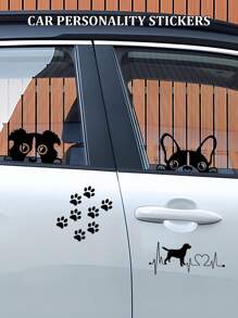 1 pieza Perro con latido de corazón, 1 pieza Perro trepando por la ventana, 1 pieza Huella de pata de perro, Pegatinas personalizadas de perro para coche, Pegatinas de la serie de perros de material PVC, Color negro opcional, Pegatinas de dibujos animados lindos, Cubierta de arañazos, Adecuado para accesorios de automóvil, motocicletas, fácil de instalar y sin residuos, Decoración de automóvil, Accesorios de automóvil para mujeres, Suministros de automóvil - Negro - Ver 2