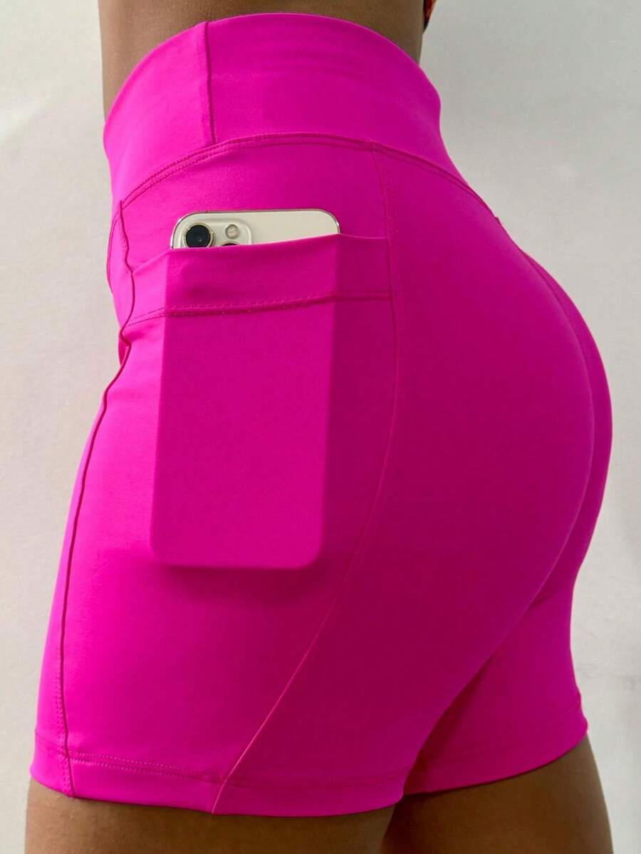 Women Sports Shorts - 玫紅色 - 查看 1