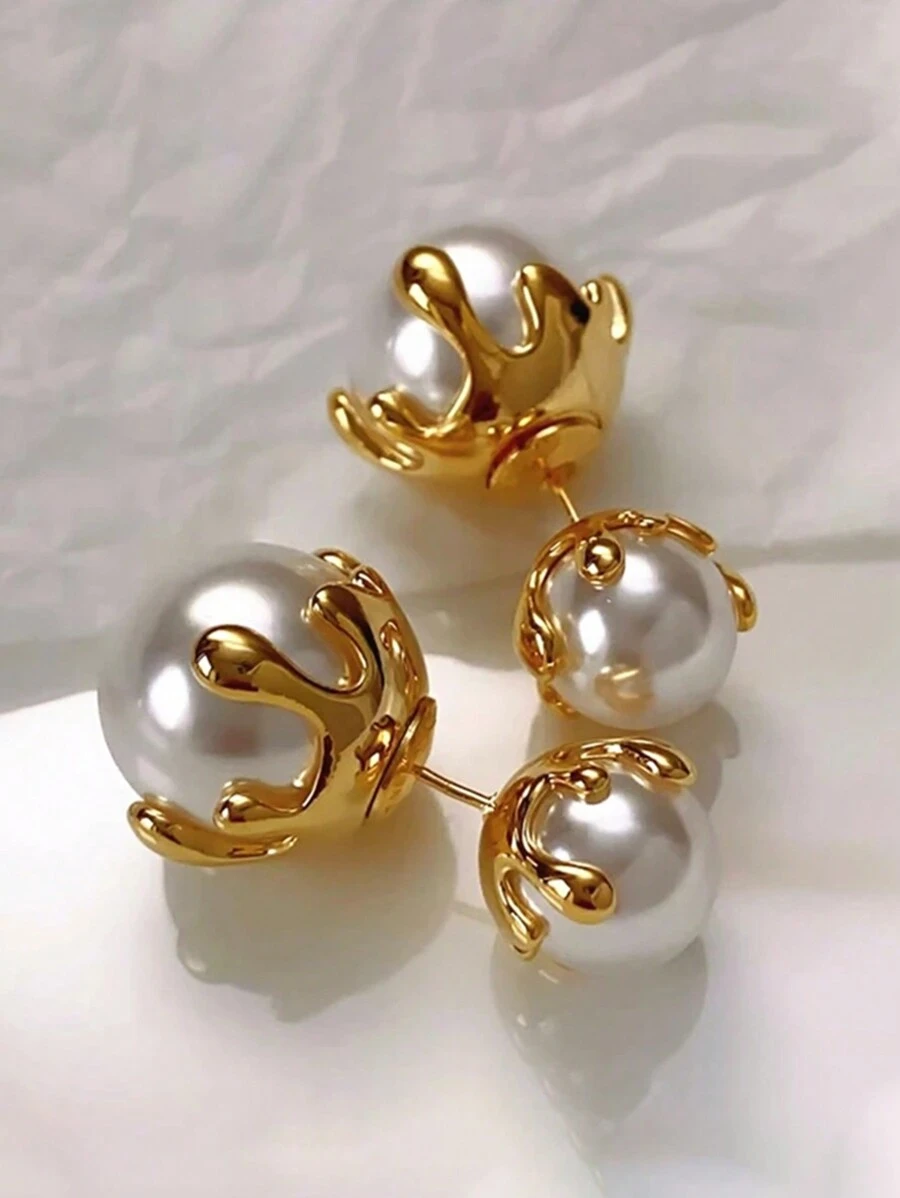 1 Pair Of Stylish Copper Metal Design Luxury Faux Pearl Earrings For Women's Daily Wear Of High Jewelry - Earrings - View 1