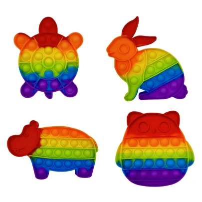 Set de 2/4 bucăți de jucării Fidget cu animale, set de poppers cu animale curcubeu din silicon, cadouri de ziua de naștere, umplutură pentru coșuri de Paște, cadouri de Crăciun, jucărie senzorială pentru copii care învață limba franceză pentru autism
