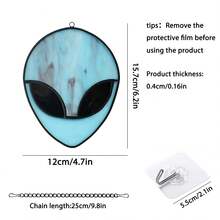 1入組藍色外星人懸掛裝飾品，外太空主題家居裝飾，生日派對裝飾，適用於窗戶的觀景器，適用於家庭花園庭院牆壁懸掛（包括安裝工具） - 藍色 - 查看 2