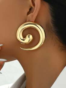 1pair Exaggerated European And American Fashion Metal Spiral Stud Earrings, Suitable For Daily Wear By Women