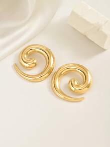 1pair Exaggerated European And American Fashion Metal Spiral Stud Earrings, Suitable For Daily Wear By Women