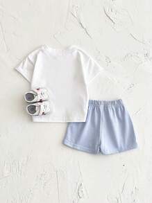 Conjunto de 2 piezas de camiseta de manga corta y pantalones cortos transpirables de parche de helado para niños y niñas, casual, de verano