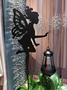 1/2 件装太阳仙女花园灯金属仙女轮廓栅栏，异想天开的金属仙女花园柱灯，花园装饰木制柱子仙女轮廓花园雕像，户外装饰，太阳能户外灯秋季装饰家居装饰