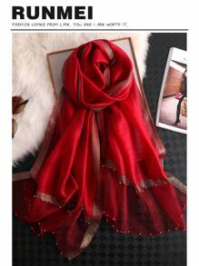 優雅假珍珠裝飾圍巾 - 紅色 - 查看 1