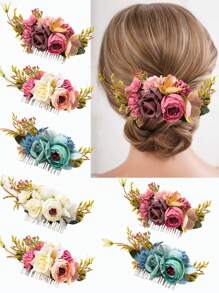 Nuevo accesorio para el cabello de estilo bohemio con flor de tela de rosa para novia y accesorios para el cabello de vacaciones en la playa, peinetas para el cabello lateral, artículos escolares