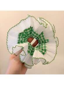 (1 件) 复古韩式！手工制作女孩蕾丝发圈，配双层格纹花蕾设计发带 - 均碼 - 查看 20