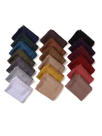 1 件金色珠边雪纺头巾纯色穆斯林披肩柔软透气户外防晒头巾