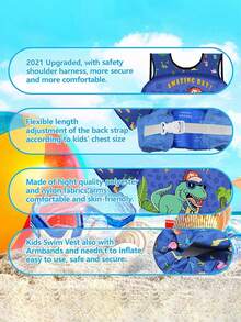 1pc Kids Cartoon Vest Swimsuit, Non-Inflatable Safety Floating Swimwear - Multicolor - View 4