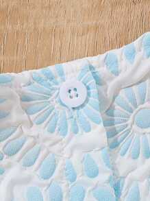 嬰兒女童花紋方領短袖上衣和褲子套裝 - 藍色 - 查看 5