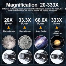 Professional Astronomical Telescope, 150x Magnification, 400mm Focal Length, Ideal For Deep-Space Observation, Moon & Star Gazing, And A Great Gift Option For Festivals. Comes With A Phone Holder And A Solar Filter For Outdoor Celestial Observation.