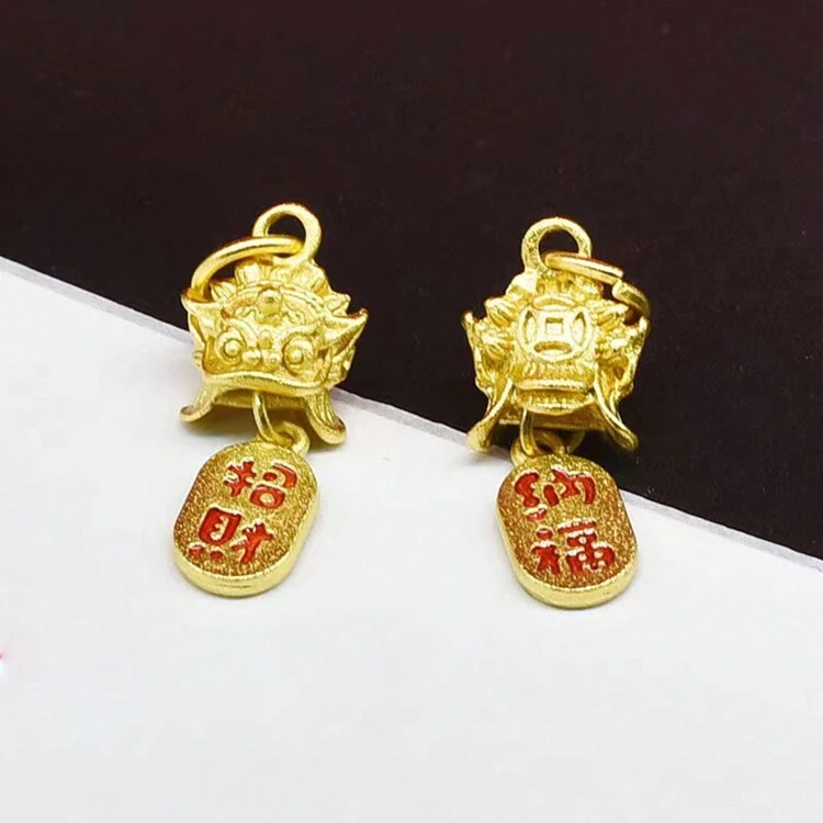 10 piezas/set Accesorio de joyería DIY para ropa, material de joyería con adorno de palabras auspiciosas taoístas, flor en forma de campana dorada creativa de moda, cuentas de loto, tubos curvos y bambú - Multicolor - Añade 6