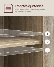 VASAGLE Armario de Almacenamiento, Aparador con Puertas de Cristal, para Comedor, salón, Cocina, Estilo Industrial, Marrón Rústico y Negro/Marrón Turquesa y Negro Tinta - Camel - Ver 3