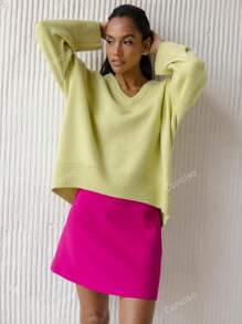conciso Women V-Neck Dolman Sleeve Knitted Sweater Top, Spring/Autumn
