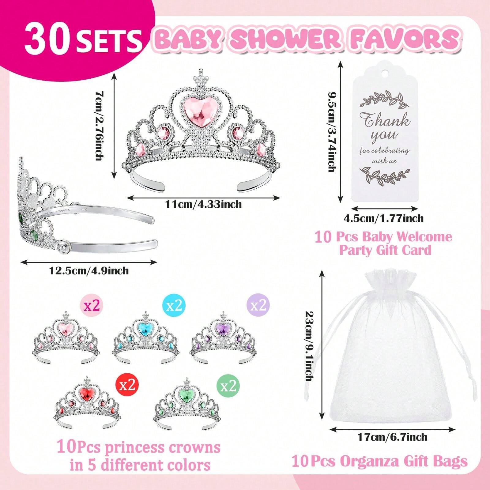 30pcs Tiaras Crown With 10 Organza Bags And 10 Thank You Tags Shower