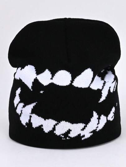 Gorro tejido divertido con diseños de dientes, gorro de punto cálido para otoño e invierno, material de fibra acrílica, gorra casual de jacquard estilo Y2K, gorro para el frío como atuendo de otoño