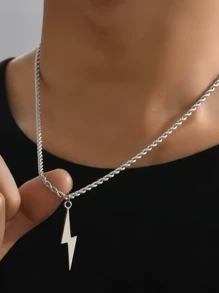 1 colar com pingente estilo punk com design de relâmpago para homens, colar de corrente de aço inoxidável moderno para streetwear, acessório de joia casual multifuncional para o dia a dia, colar mexicano, presente de dia dos pais, volta às aulas, acessórios de Halloween, acessórios de streetwear, acessórios jeans - Multicolorido - Ver 8