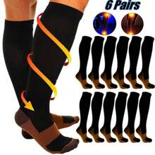 Dazone 6 Pairs Compression Socks Mens Womens S/M L/XL XXL 20-30mmHg Support Knee High Socks Stockings Unisex Energy Ankle Support Running Athletic Sports Fitness Socks - Black - View 3