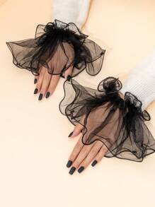 1pair Ladies' Stud Beaded Rolled Edge Sleeve Cuff With Lace Decoration Valentine's Day Valentines