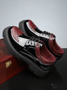 Men's High-End British Style Leather Shoes With Increased Height, Thick Sole, Shiny Surface, Slip-On Casual Loafers