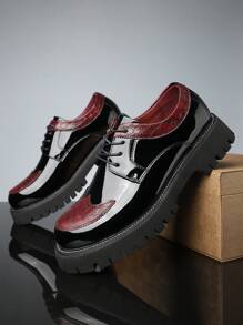 Men's High-End British Style Leather Shoes With Increased Height, Thick Sole, Shiny Surface, Slip-On Casual Loafers