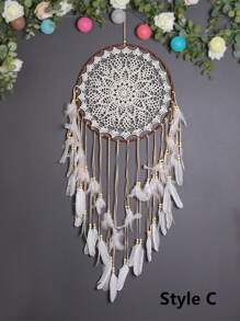 Thảm treo tường trang trí phòng ngủ phòng khách hình lông vũ thủ công Dream Catcher 1 chiếc, Trang trí nhà cửa, Trang trí phòng, Trang trí tường - Màu be - Xem 7