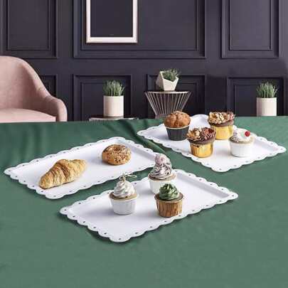 2 件/4 件欧式塑料水果盘慕斯盘甜点托盘、糕点和蛋糕盘、小吃盘带杯架白色塑料托盘适用于手指食物、自助餐、婚礼、生日、派对 - 耐用且可重复使用、厨房、圣诞节礼物